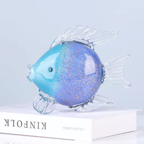 Miniatura 6 de Figuras grandes de cristal de peces de vidrio soplado a mano, estatua y escultura de peces para decoración del hogar, pisapapapeles de cristal