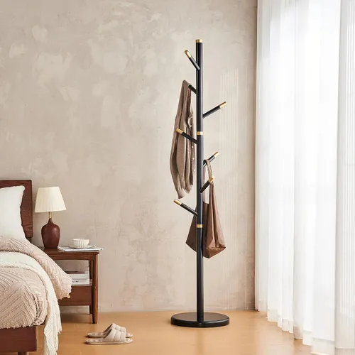 Miniatura 9 de Uniclinens Perchero de madera independiente – Perchero independiente resistente, perchero de madera con 6 ganchos, aspecto creativo de rama de árbol