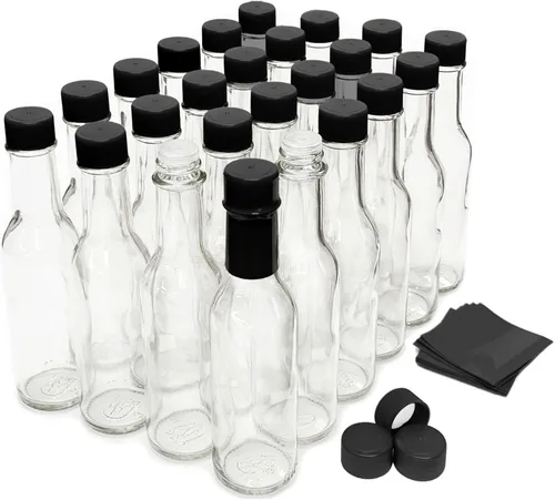 Miniatura 8 de nicebottles Botellas de salsa picante con tapas negras y bandas retráctiles, 5 onzas, paquete de 12 Gorras negras y bandas retráctiles
