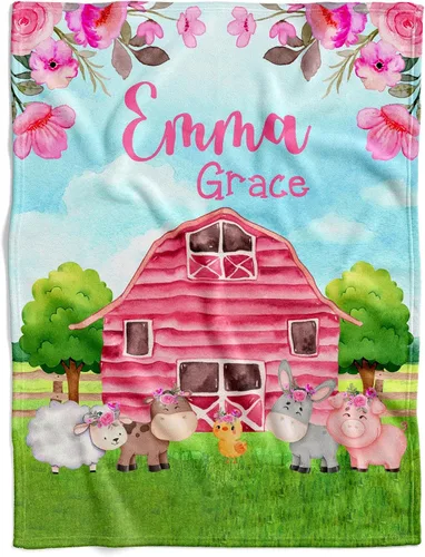Miniatura 22 de Manta de bebé de granja personalizada, manta de bebé de animales de granja, manta de bebé floral, mantas florales para bebé, manta de bebé con Manta