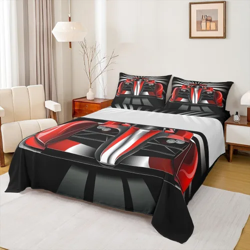 Miniatura 25 de Erosebridal Juego de sábanas y fundas de almohada para niños, diseño de camión de bomberos, color rojo, brillante, para maquinaria, camiones