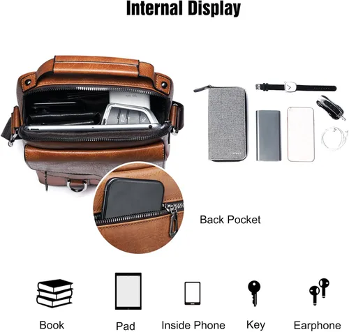 Miniatura 4 de FANDARE Bolso bandolera de cuero sintético para hombre, Marrón oscuro, Retro