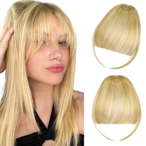 Miniatura 15 de Bangs Hair Clip in Bangs, French Ash Blonde Fake Bangs Hair Clip on Bangs for Women Fringe with Temples Hairpieces Faux Bangs for Daily Wear