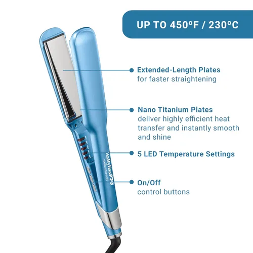 Miniatura 2 de BabylissPRO Nano Titanium Ultra-Sleek Hair Straightener, Flat Iron for All Hair Types Azul