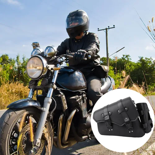 Miniatura 6 de Homoyoyo Bolsa de brazo oscilante, basculante para motocicletas, basculante de motocicleta con soporte para botella de agua, cuero sintético negro