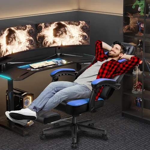 Miniatura 3 de Silla de juego Shintenchi, silla para videojuegos con reposapiés y soporte lumbar de masaje, silla de juego ajustable en altura con asiento