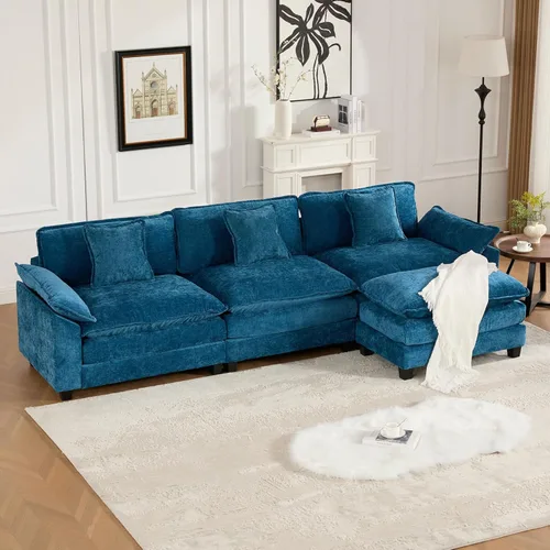 Miniatura 73 de Sofá seccional modular beige de 117.3", sofás seccionales grandes de 3 plazas para sala de estar, sofá nube oversized de tela chenille con otomana