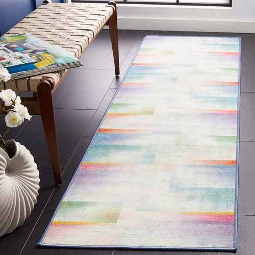 SAFAVIEH Colección de pinceles de pintura lavables para alfombras – Alfombra de pasillo de 2 pies 2 pulgadas x 8 pies, azul y verde, antideslizante