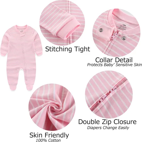 Miniatura 3 de Conjunto de 3 trajes de algodón con cremallera de 2 vías para recién nacido, para niños y niñas, de 0 a 12 meses