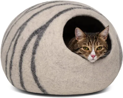 Miniatura 12 de MEOWFIA Cat Cave - Cama de fieltro prémium para gatos de interior, hecha a mano, 100% lana merina, gato (grande, esmeralda)