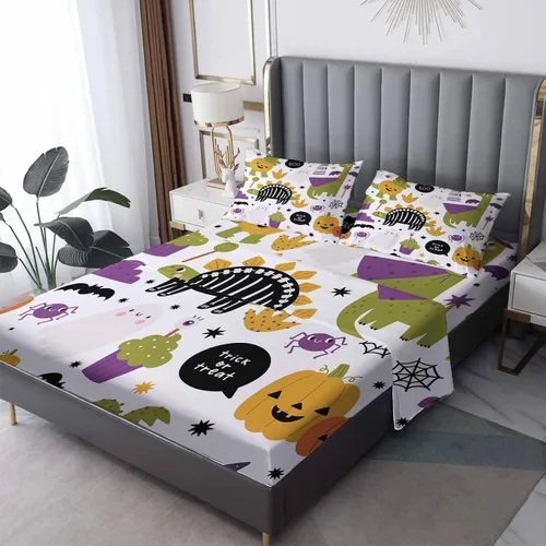 Miniatura 10 de Sábanas de Halloween tamaño Queen – Juego de sábanas espeluznantes de la parca para niños y niñas, juego de sábanas espeluznantes, microfibra suave