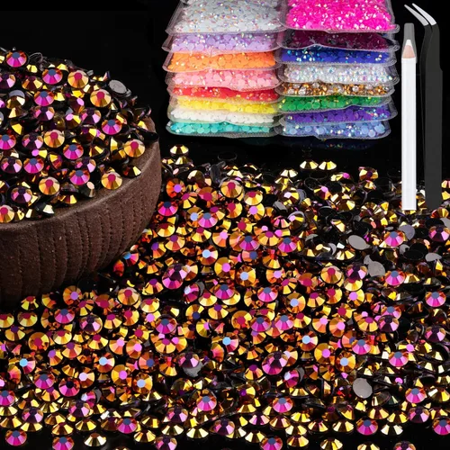 Miniatura 57 de 15000 diamantes de imitación de resina de 0.079 pulgadas a granel, diamantes de imitación de gelatina redondos negros con parte trasera plana, gemas