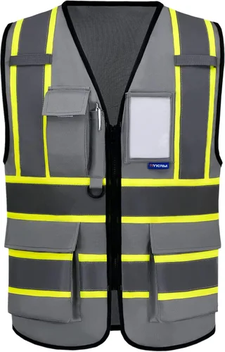 Miniatura 21 de AYKRM 11 color alta visibilidad reflectante chaleco de seguridad para mujeres hombres bolsillo cremallera ANSI/ISEA estándar Rojo