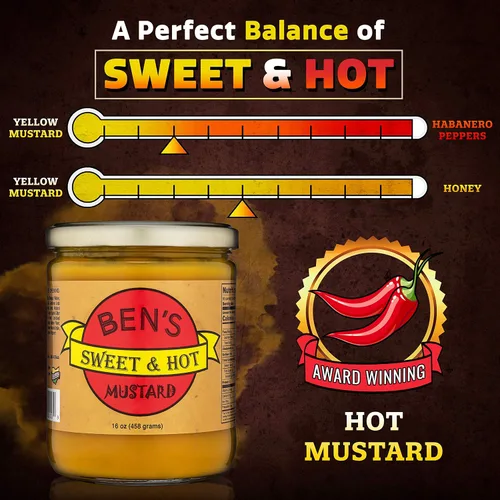 Miniatura 2 de Ben's Sweet & Hot Mostaza picante salsa de mostaza y mostaza amarilla para untar delicatessen, mostaza natural, dulce y caliente, 16 onzas