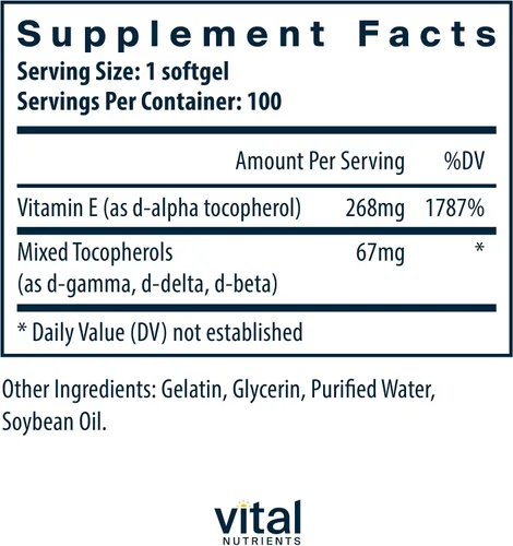 Miniatura 2 de Vital Nutrients Vitamina E con tocoferoles mixtos - Potentes suplementos antioxidantes de vitamina E para apoyar la salud cardiovascular* - Sin