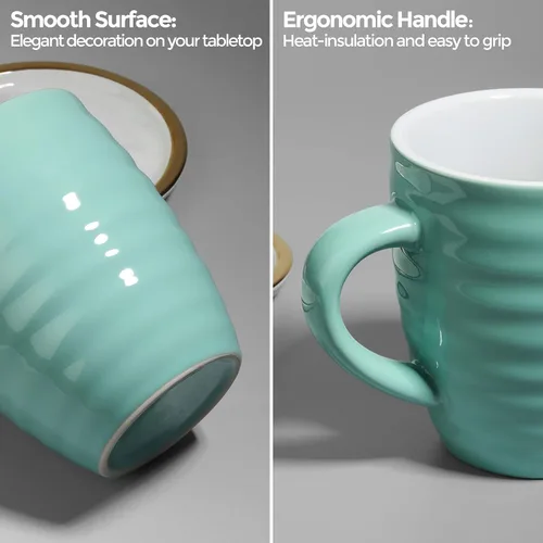 Miniatura 6 de ComSaf Juego de 6 tazas de café de cerámica, taza de café grande de 15 onzas, taza de té para oficina y hogar, taza de porcelana con asa