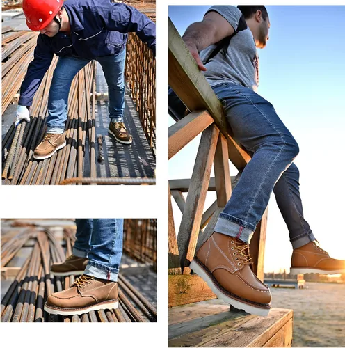 Miniatura 2 de Botas de trabajo para hombre - Botas de trabajo de 6 pulgadas con punta de cuña suave, Botas de trabajo impermeables para hombre Marrón