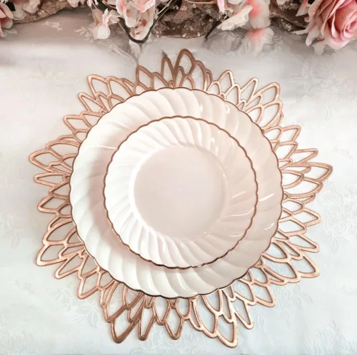 Miniatura 3 de Occasions" - Juego de 20 manteles individuales metálicos de vinilo prensado/mantel individual para centro de mesa de boda (hoja, oro rosa)