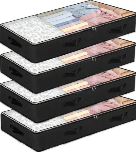 Miniatura 10 de Paquete de 2 contenedores de almacenamiento debajo de la cama, 90 L de gran capacidad, organizadores de armario de dormitorio y contenedores