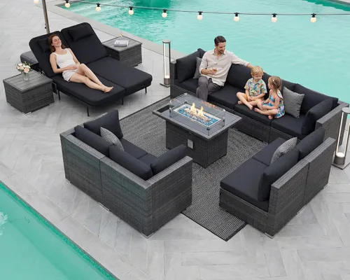 Miniatura 129 de NICESOUL Juego de muebles de patio para exteriores de 7 piezas con mesa para hoguera, gas natural y propano convertible, respaldo alto de 29.3