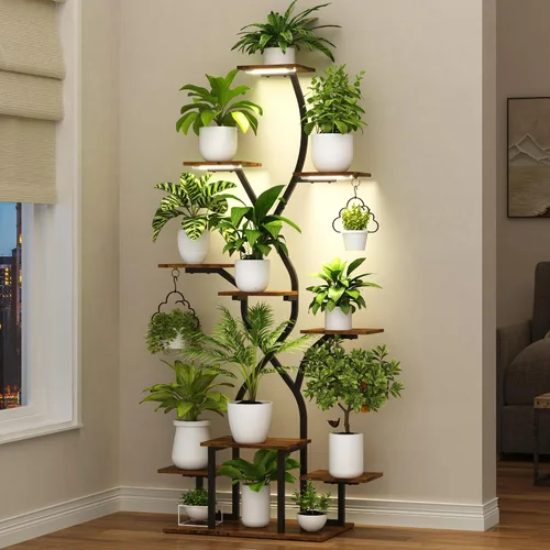 Miniatura 7 de Soporte para plantas de interior de 63 pulgadas con luces de crecimiento, estante para plantas de interior de 10 niveles, estante de plantas