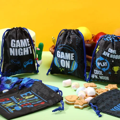 Miniatura 4 de Faccito 24 bolsas de videojuegos para juegos de fiesta de cumpleaños con cordón para decoración de fiesta de cumpleaños (azul)