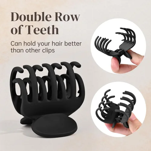 Miniatura 2 de DEEKA Pinzas para Cabello Pinzas de Garra Pequeñas para Cabello Fino y Corto Paquete de 4 Doble Fila de Dientes 1.6" Medianas Mate Accesorios Negro