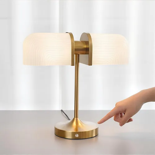 Lámpara de escritorio vintage de vidrio de leche para banqueros, lámpara de noche regulable con control táctil con puertos de carga USB A+C, para