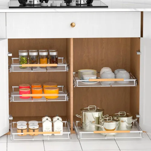 Miniatura 5 de Organizador de Cajón Extraíble para Gabinete, Estantes de Almacenamiento Deslizables Expandibles - Resistente, Duradero y Deslizamiento Suave