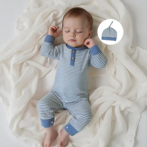 Miniatura 2 de Kuriozud Ropa para Recién Nacido Bebé Unisex Niño Niña Mameluco con Botones Mono Conjunto Básico de Una Pieza