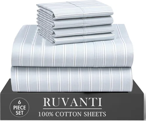 Miniatura 66 de RUVANTI 6 Piezas Sábanas de Algodón - 100% Algodón Natural Suave, Ligeras y Transpirables Sábanas de Percal Crujiente, Sábanas de Cama Tamaño Full