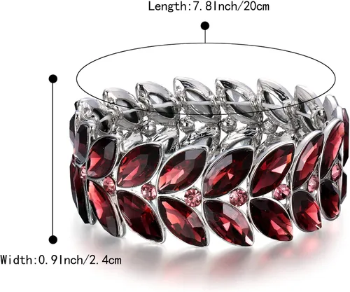 Miniatura 6 de BriLove Pulsera elástica con cuentas de diamantes de imitación marquesa de cristal nupcial para mujer