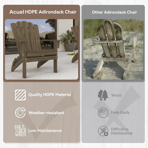 Miniatura 4 de Silla Adirondack Plegable de HDPE, Silla de Patio Resistente a la Intemperie con Reposabrazos Anchos y Respaldo Alto, Silla para Hoguera para Marrón