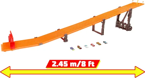 Miniatura 3 de Hot Wheels Juego de autos de juguete con luces, sonidos y 6 vehículos a escala 1:64, pista de carreras súper de 6 carriles, pista de 8 pies que se