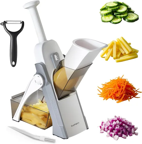 SupMaKin rebanador de mandolina seguro para cocina, cortador de verduras y papas en forma de chips, grosor ajustable manual, artefacto de corte