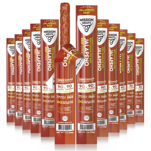 Palitos de carne Mission Meats – 100% alimentados con pasto y criados en pasto, sin azúcar, envoltos individualmente, refrigerios saludables, aptos