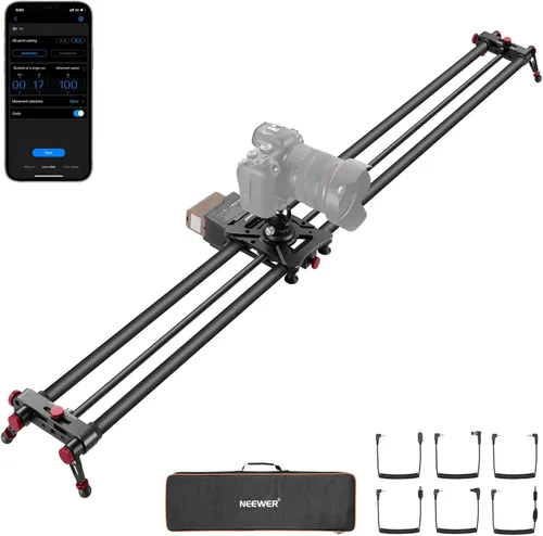 NEEWER Deslizador de cámara motorizado de 47.2"/120cm, control inalámbrico por aplicación DSLR con riel de dolly de fibra de carbono deslizante con