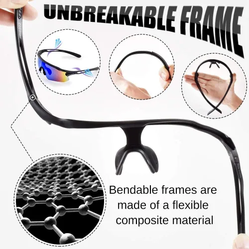 Miniatura 3 de Gafas de ciclismo, lentes deportivos polarizados con marco irrompible TR90, anti-UV400 A1#Negro-Gris Base de Lente REVO Verde