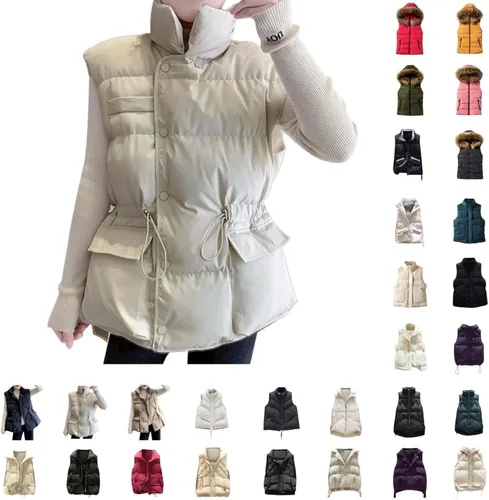 Miniatura 3 de SEAOPEN Chaleco acolchado para mujer, con cuello alto, ligero, acolchado, con cremallera, chaleco acolchado para invierno, sin mangas