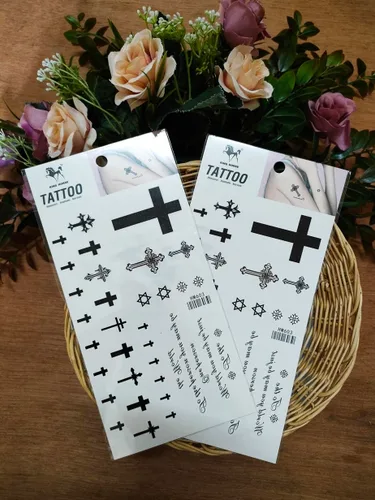 Miniatura 3 de Tatuajes impermeables de crucifijo de Jesús para mujeres y hombres, tatuaje temporal, decoración corporal para manos, brazo, pierna, pecho, hombro