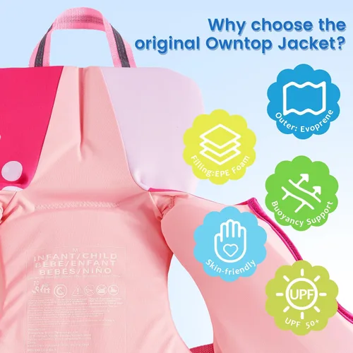 Miniatura 7 de Owntop Chaleco de natación para niños pequeños, chaqueta flotante, ayuda de natación para niños de 20-30-40-50 libras con correas de seguridad Rojo