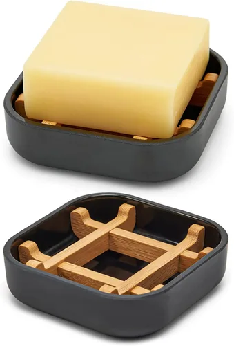 Jabonera de bambú para barra jabonera para ducha y fregadero de baño, bandeja de jabón de madera pequeña a granel Jabonera bastante ordenada Solo