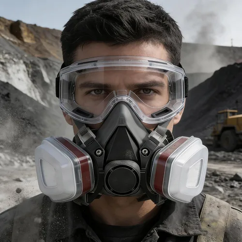 Miniatura 6 de Juego de máscara respiradora reutilizable de media cara (incluye gafas antivaho) adecuado para protección en escenarios como pintura en aerosol