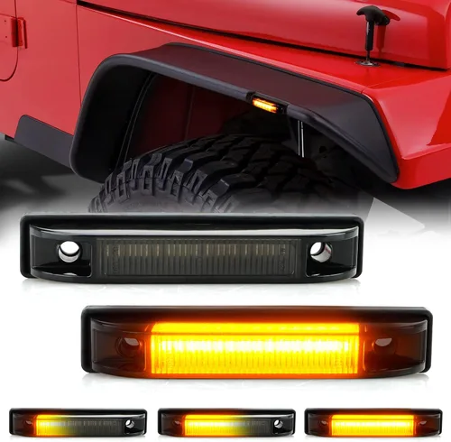 Miniatura 8 de D-Lumina Guardabarros Ensanchados Conjunto de Luz Marcadora Lateral Lente Ahumada Ámbar para Je-ep Wrangler TJ JK JL Guardabarros Ensanchados