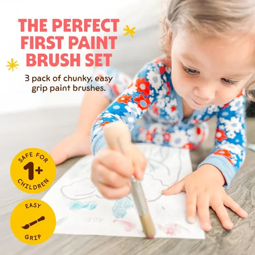 Miniatura 3 de Honeysticks My First - Juego de pinceles de pintura, paquete de 3, ideal para bebés y niños pequeños. Cepillos jumbo con asas de madera regordeta