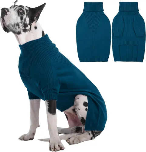 Miniatura 18 de IECOii Suéter extragrande para perro, suéteres térmicos cálidos para perros de raza gigante, ropa de punto, cuello alto de invierno, elástica