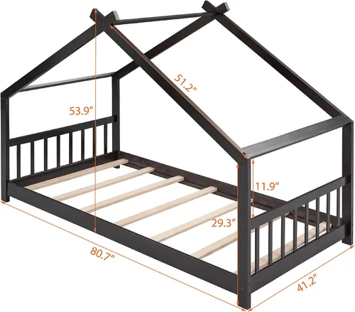 Miniatura 2 de Cama de madera Montessori con plataforma para niños con cabecero y estribo para niños, niñas, adolescentes, café expreso Espresso