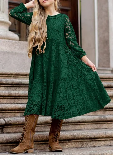 Miniatura 5 de Ferlema Vestido largo de encaje con volantes y manga 34 para niñas de 6 a 12 años