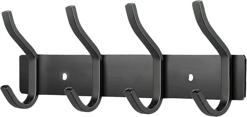 Miniatura 2 de Ganchos de pared negros, perchero de pared de 30 cm con 4 ganchos, ganchos de pared resistentes para colgar mochila, bolso, cartera, ropa, sombrero