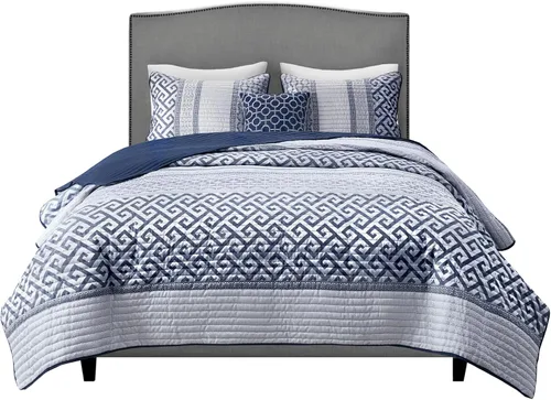 Miniatura 12 de Madison Park - Juego de colchas de lujo con diseño de rayas jacquard - para todas las estaciones, colcha de cama ligera, fundas, almohada Azul